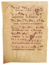MANUSCRIPT LEAVES   FANTASTIC CREATURE.  Vellum leaf from Latin antiphonary with grotesque historiated initial.  Italy, circa 1320